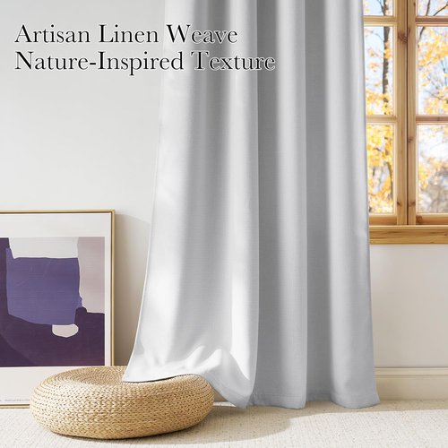 NICETOWN Blackout Curtains - Short Faux Linen Privacy Panels for Living Room & Bedroom | 63-Inch, Greyish White, 2 Panels