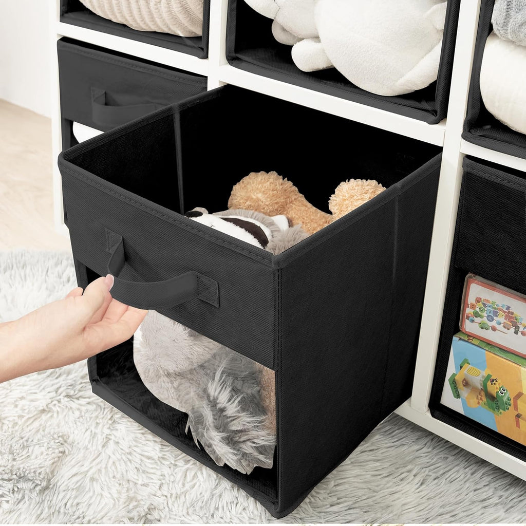 Storage Bins - 11x11 Collapsible Cube Organizers with Clear Window & Handles | Black, 12 Pack
