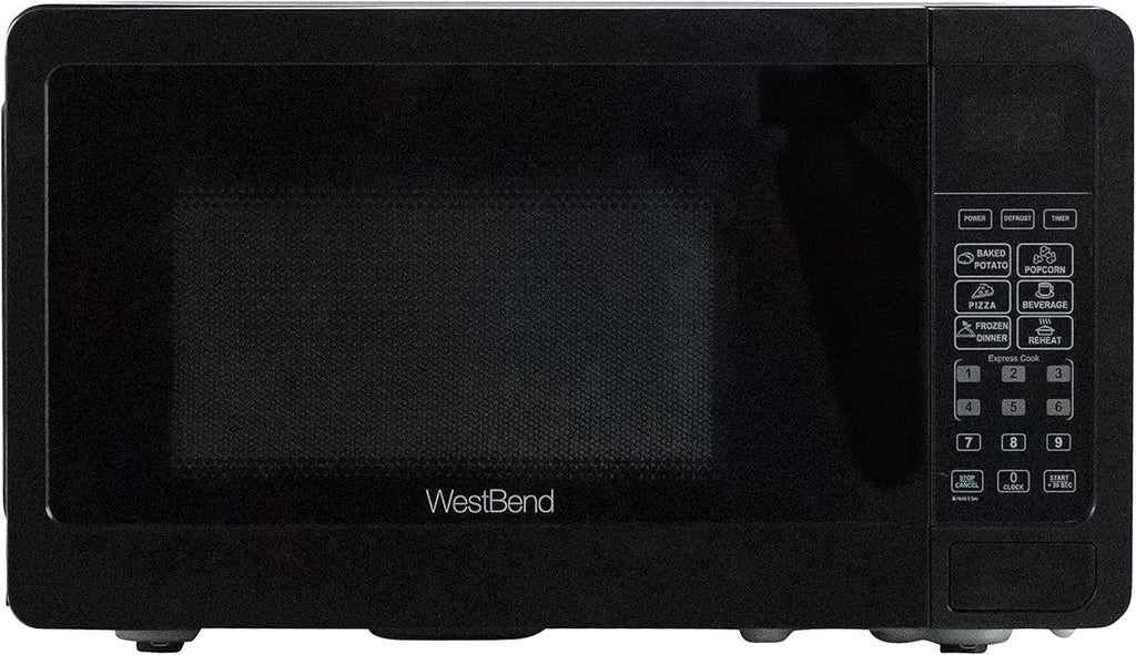 West Bend Microwave Oven - 700-Watt Compact Design with 6 Pre-Set Cooking Settings | 0.7 Cu.Ft., Black