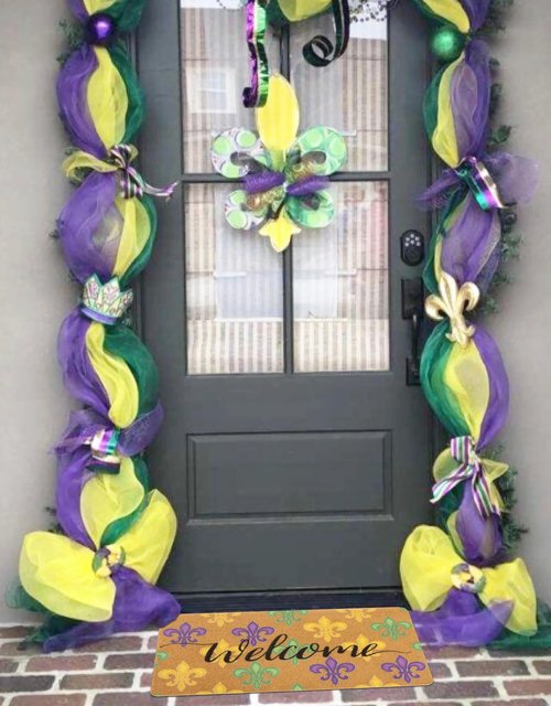 FGSS Mardi-Gras Fleur-De-Lis Welcome-Doormat Outdoor-Entrance - Coir-Non-Slip Indoor Home Decor Front Door Mats Holiday Carnival