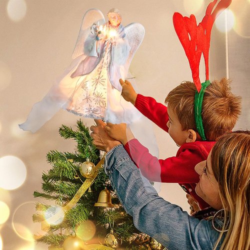 Yinns Angel Tree Topper with Lights, Christmas Tree Toppers Decorations, Angel Tree Toper for Christmas Ornament or Indoor Home Table Top Decor,12-Inch Lighted Angel Tree Toppe Bule