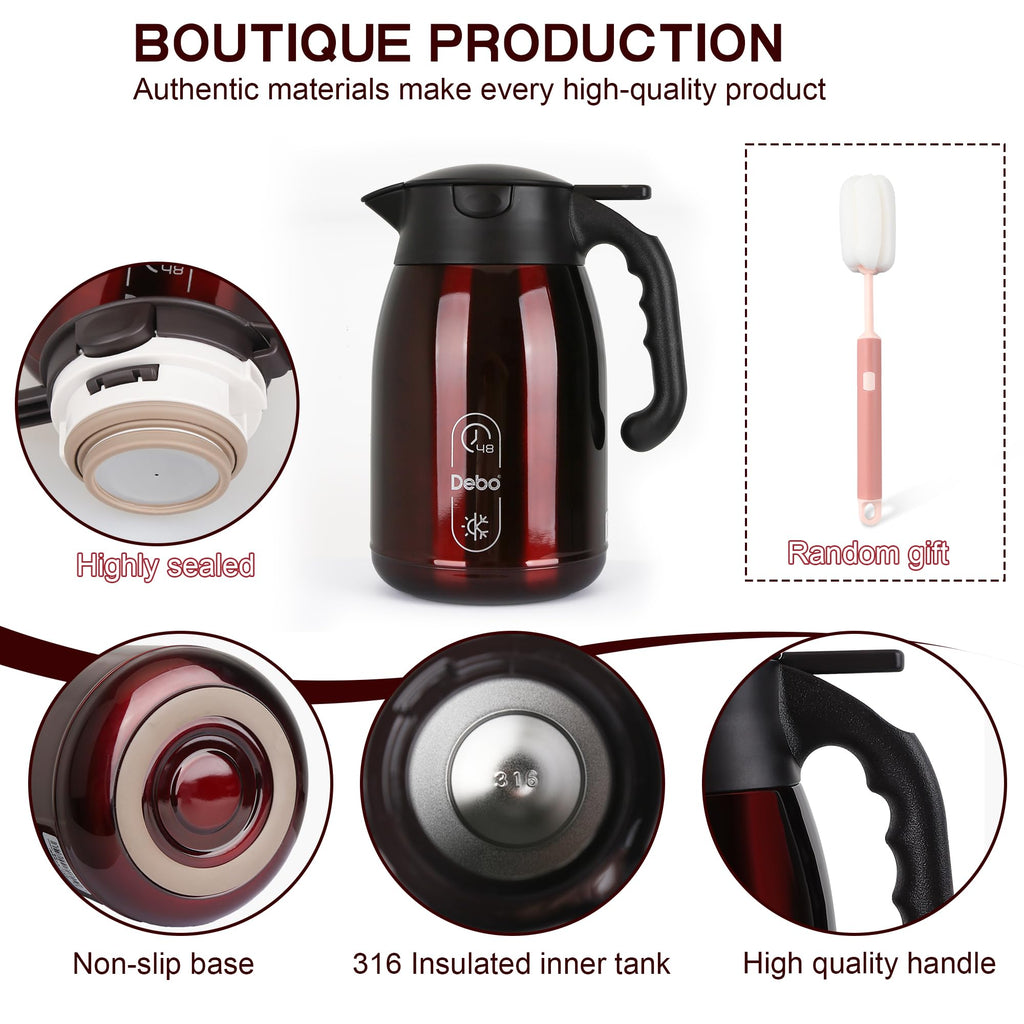 Thermal Coffee Carafe-71oz vacuum Coffee Carafe For Keeping Hot Liquids,Coffee Carafe,Thermal Stainless Steel, Coffee Carafes Press On Lid, Coffee Dispenser.(2.1l) Red