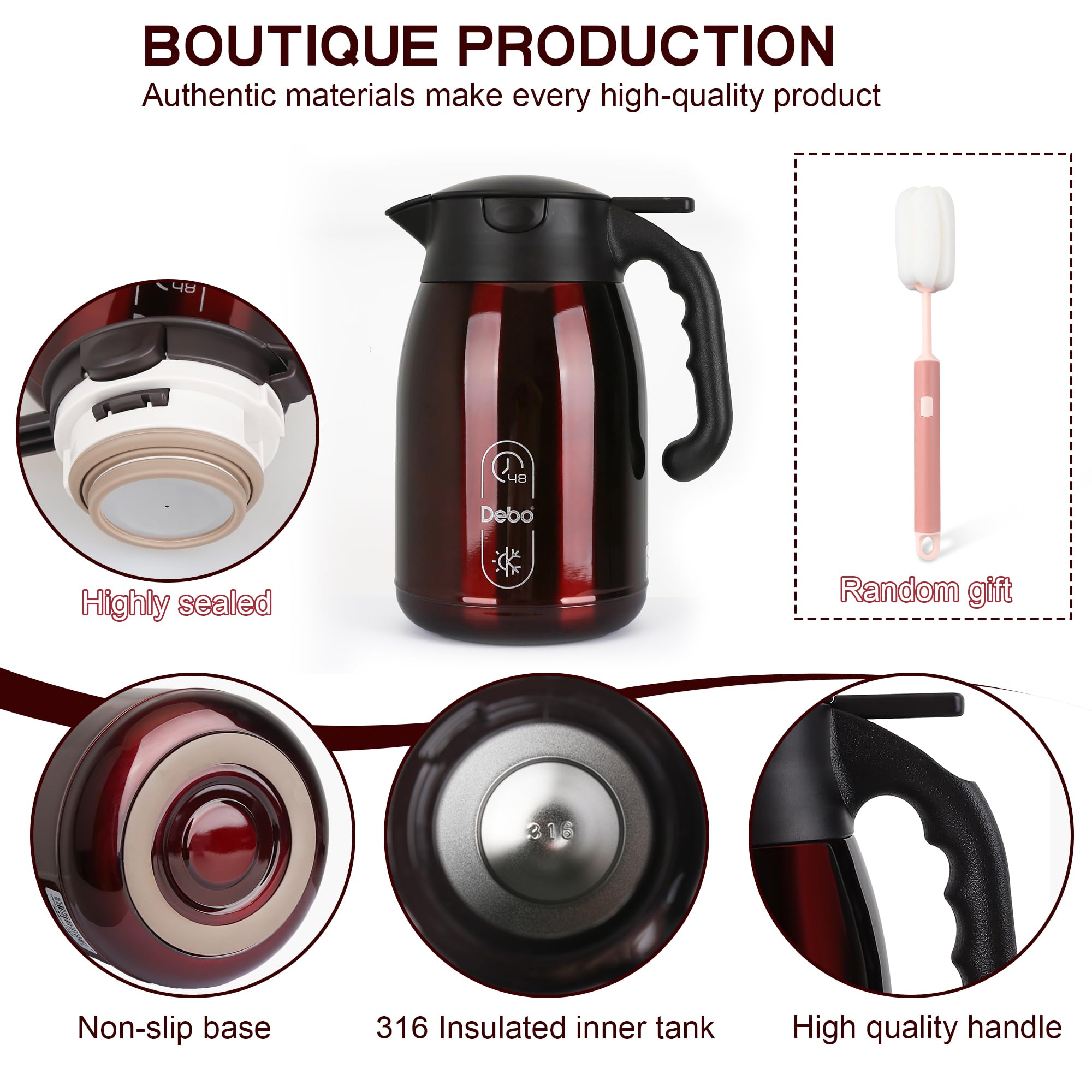 Thermal Coffee Carafe-71oz vacuum Coffee Carafe For Keeping Hot Liquids,Coffee Carafe,Thermal Stainless Steel, Coffee Carafes Press On Lid, Coffee Dispenser.(2.1l) Red