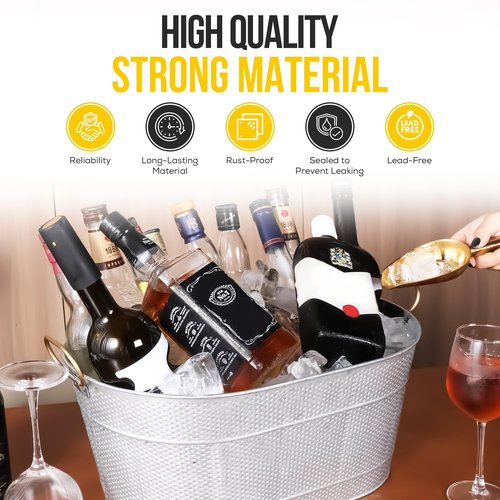 18” Stainless Steel Beverage Tub - 5 Gallon - Gold Handles & Shovel Included - Holds 30 Bottles & Stays Cold for Hours - Use as Wine Bottle Chiller to Beer Bucket Holder - Leak Proof (Gold)