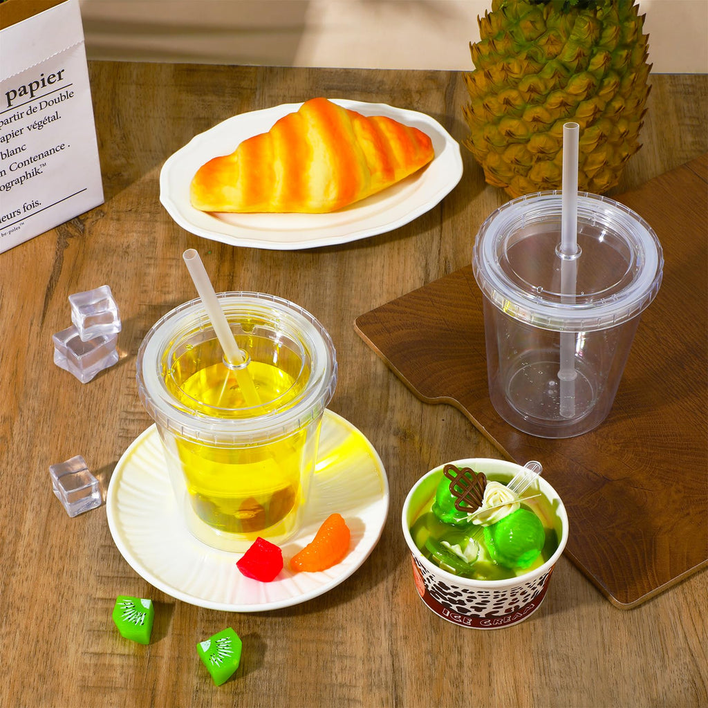 wutfuooo 6 Pcs Clear Tumblers with Lid and Straw for Kids, 12 oz Insulated Acrylic Double Wall Cups Toddlers Reusable Plastic Cup Kids Bulk