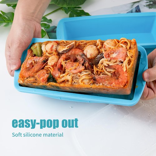 WENQING Silicone Freezer Tray with Lid 2 Pack Silicone Freezer Molds - Large Ice Cube Tray - Makes 2 Perfect 4 Cup Portions Soup Cubes Meal Prep Containers- Oven & Dishwasher Safe