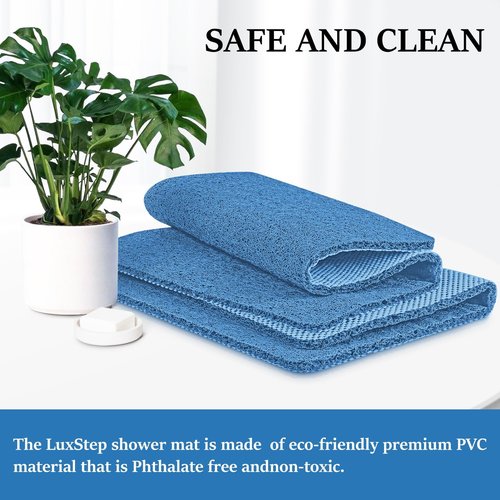LuxStep Shower Mat Bathtub Mat,24x16 inch, Non-Slip Bath Mat with Drain, Quick Drying PVC Loofah Bathmat for Tub,Shower,Bathroom (Lake Blue)