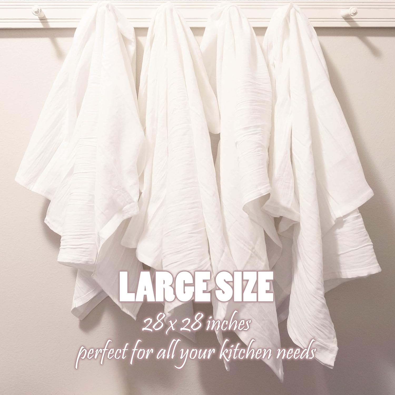 PERLLI Kitchen Flour Sack Dish Towels - 12 Pack, 28x28 Inches, Lint-Free, 100% Cotton, Highly Absorbent, White