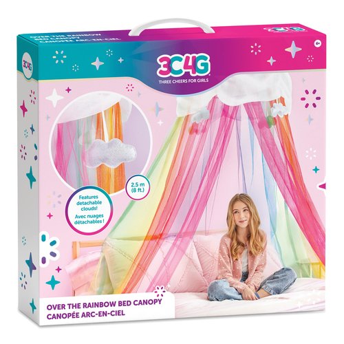 3C4G Rainbow Bright Canopy - Rainbow Bed Canopy for Girls - Hanging Net Canopy for Beds, Chairs & Reading Corners - 8’ Height & 24’ Diameter Hoop - for Ages 6+ by Make It Real