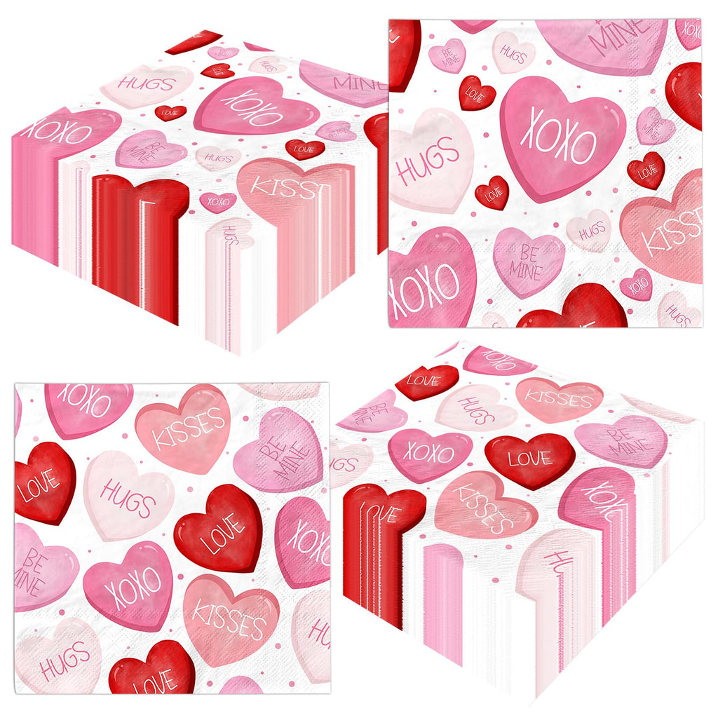 Valentines Napkins,48pcs Pink and Red Conversation Heart Napkins Valentines Day Napkins Disposable Decoration for Valentine Day Wedding