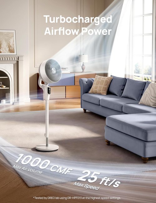 DREO 2026 Upgraded Oscillating Fan - 90ft Airflow, 20dB Quiet Operation, Adjustable Height 38-42''
