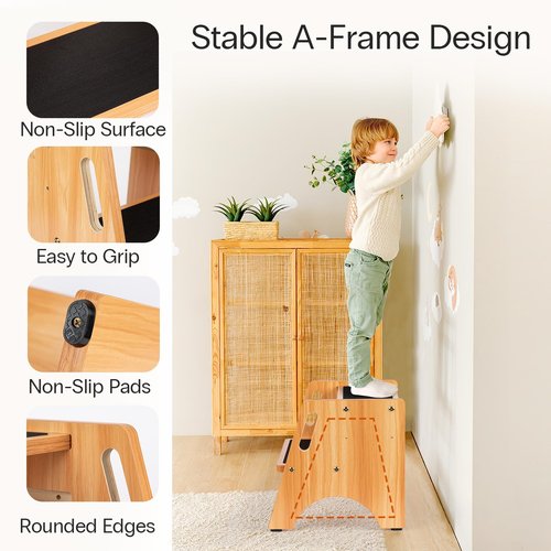 StrongTek Wooden Step Stool, 15" Dual Height Step Stools for Kids, Easy to Clean, Toddler Potty Training Stool with Handles, 300 lbs Capacity for Bathroom Sink, Kitchen, Bedroom