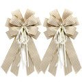 Craflox Christmas Netural Striped Wreath Bows, 2Pcs Farmhouse Beige Striped Burlap Bows Tree Ornaments Decor, Hanging Ornament Bow for Wedding, Holiday and Party Decor