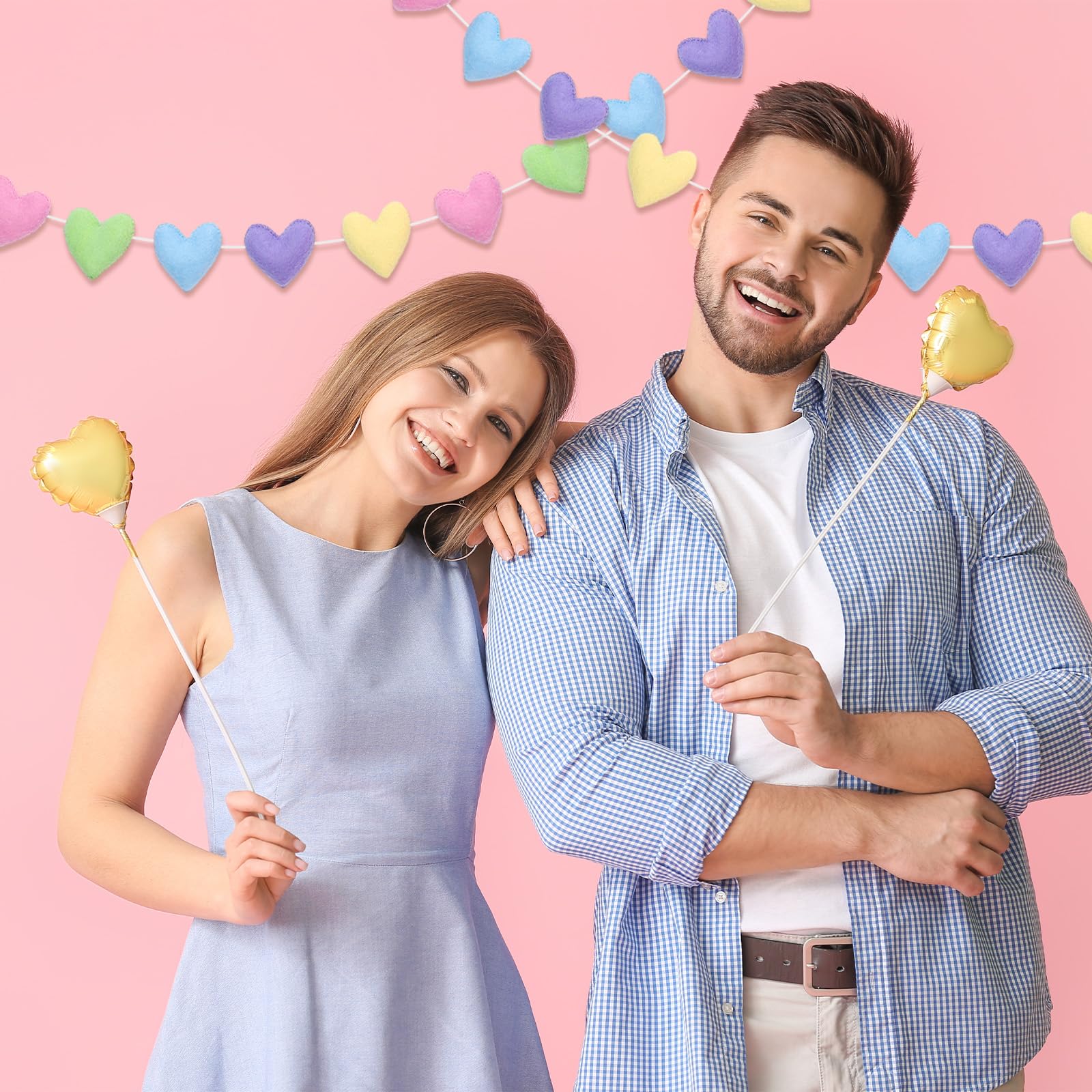 Whaline 8.2Ft Valentine's Day Heart Felt Garland Banner Pastel 3D Heart Garland Romantic Hanging Ornament for Wedding Anniversary Birthday Party Home Decor