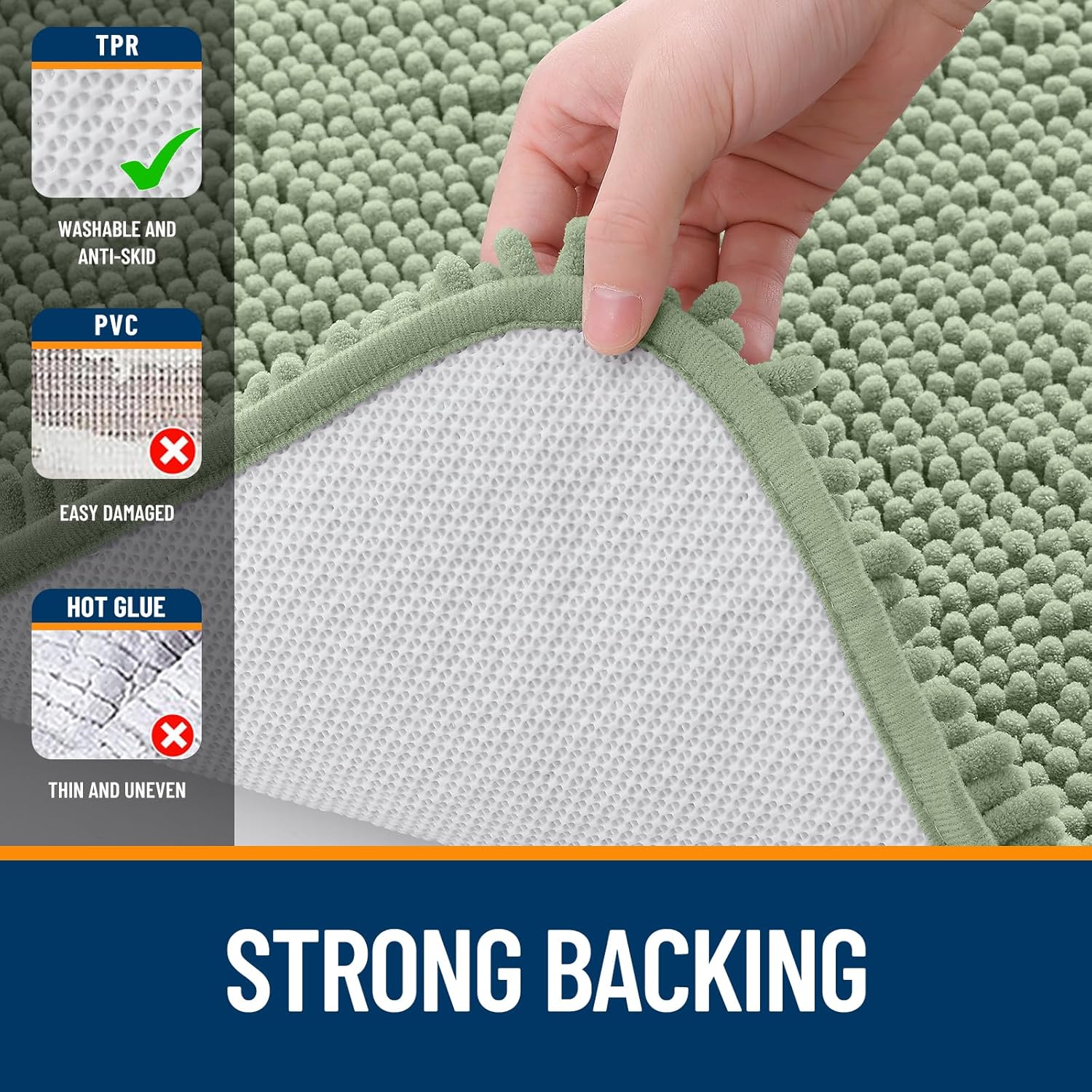 OLANLY Large Bathroom Rugs - Extra Soft Chenille Bath Mats | Quick-Dry, Machine Washable, Sage Green 40x32