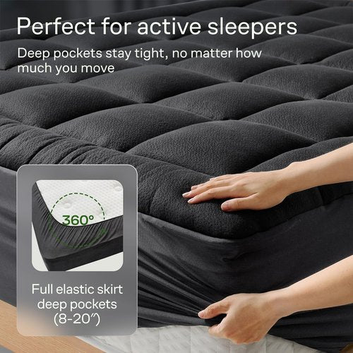 Niagara Ultra Soft Mattress Topper | Twin XL Viscose Bamboo Pillow Top for Back Pain Relief - Naturally Cooling, Black