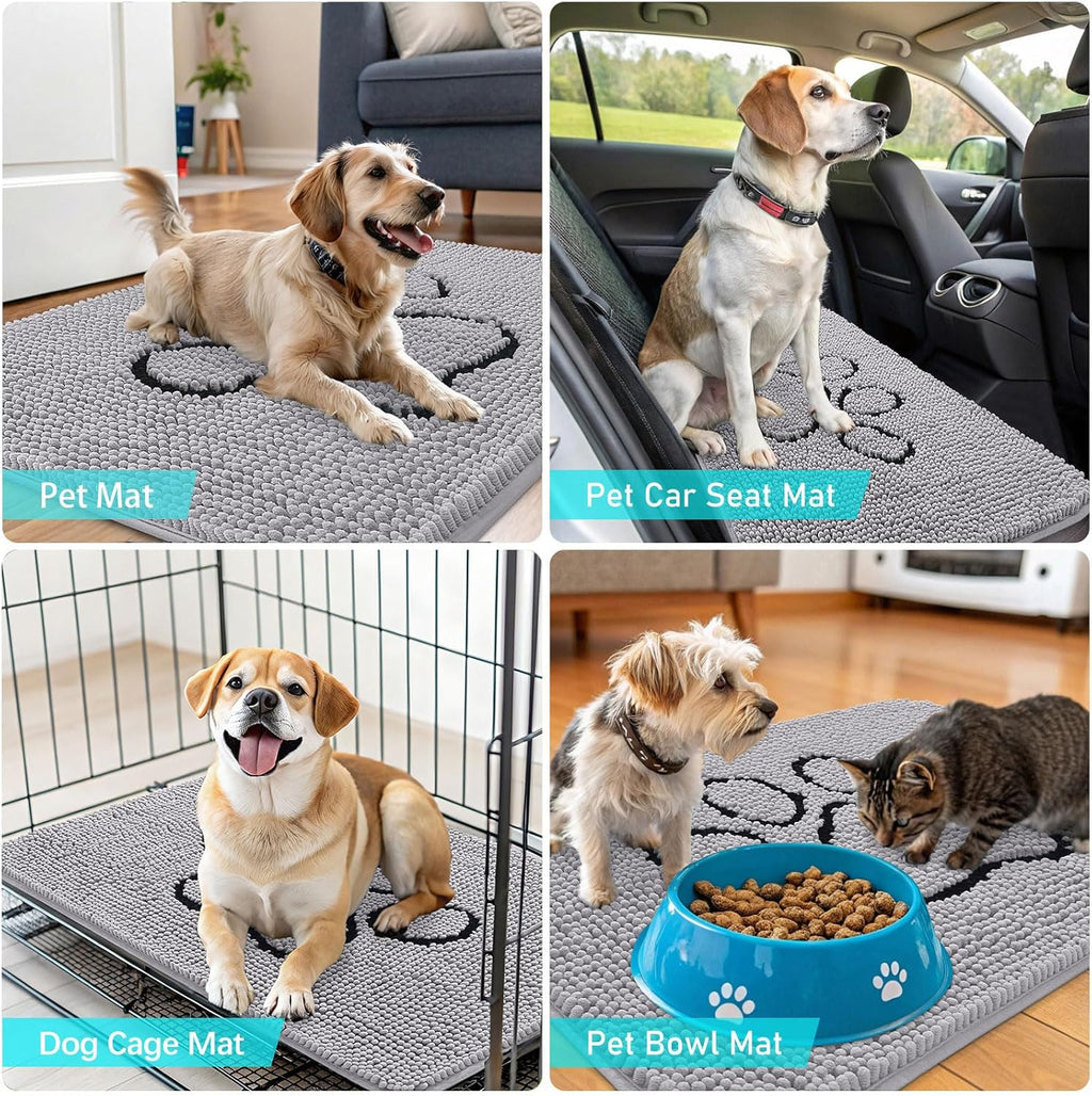 OLANLY Dog Door Mat - Absorbent Muddy Paws Doormat | Non-Slip Chenille 48x30, Light Grey
