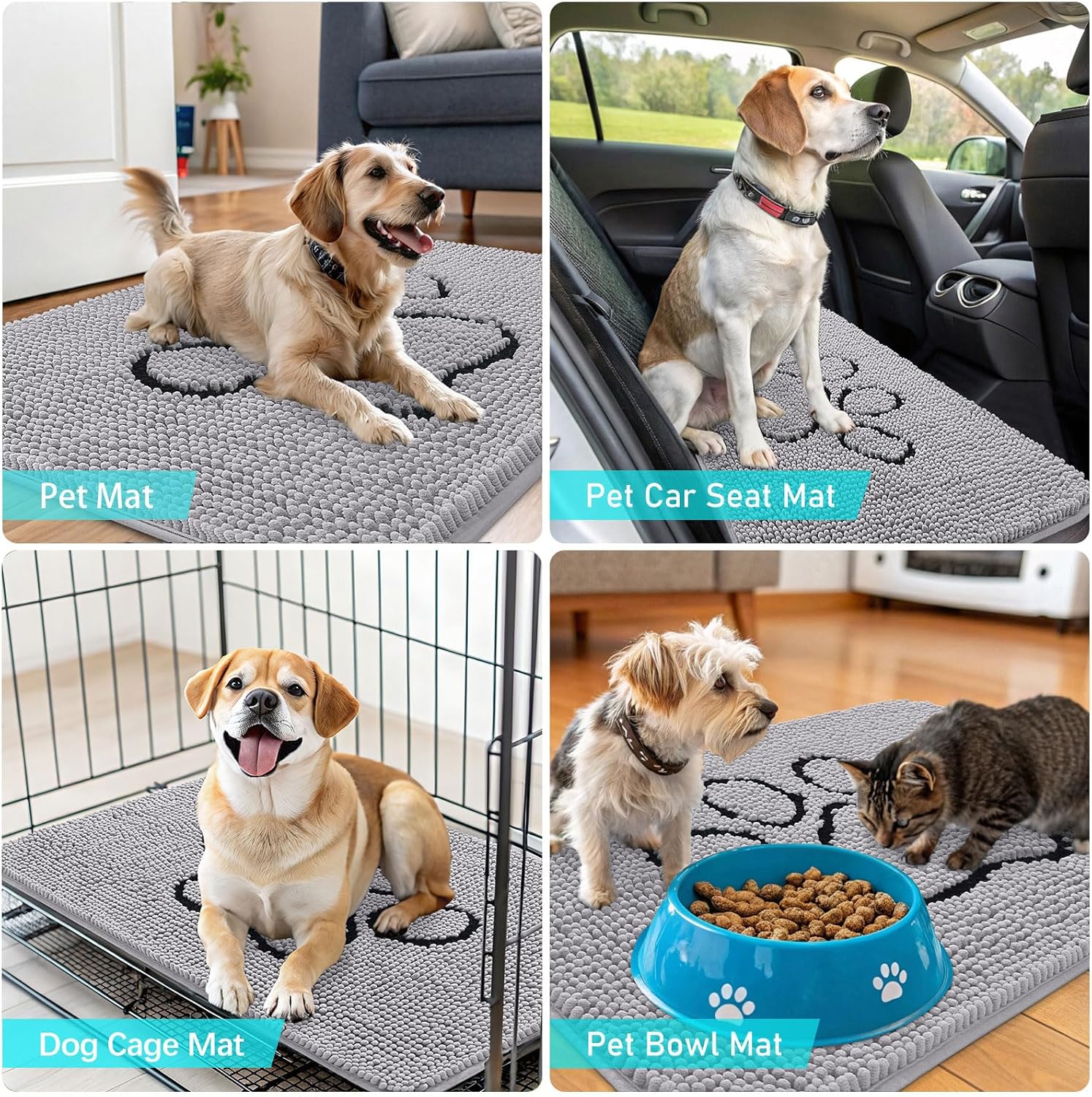 OLANLY Dog Door Mat - Absorbent Muddy Paws Doormat | Non-Slip Chenille 48x30, Light Grey