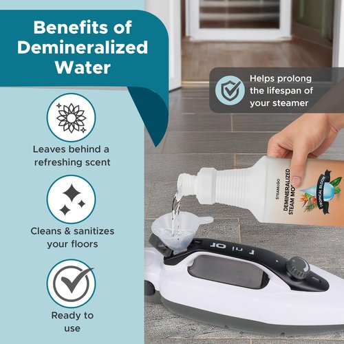 Steam & Go Demineralized Water for Steam Cleaner - PVC-Free Floor Cleaning Solution Compatible for All Steam Mops - Multi-Surface Cleaner for Home Surfaces - Tropical Bloom Scent, 32 oz