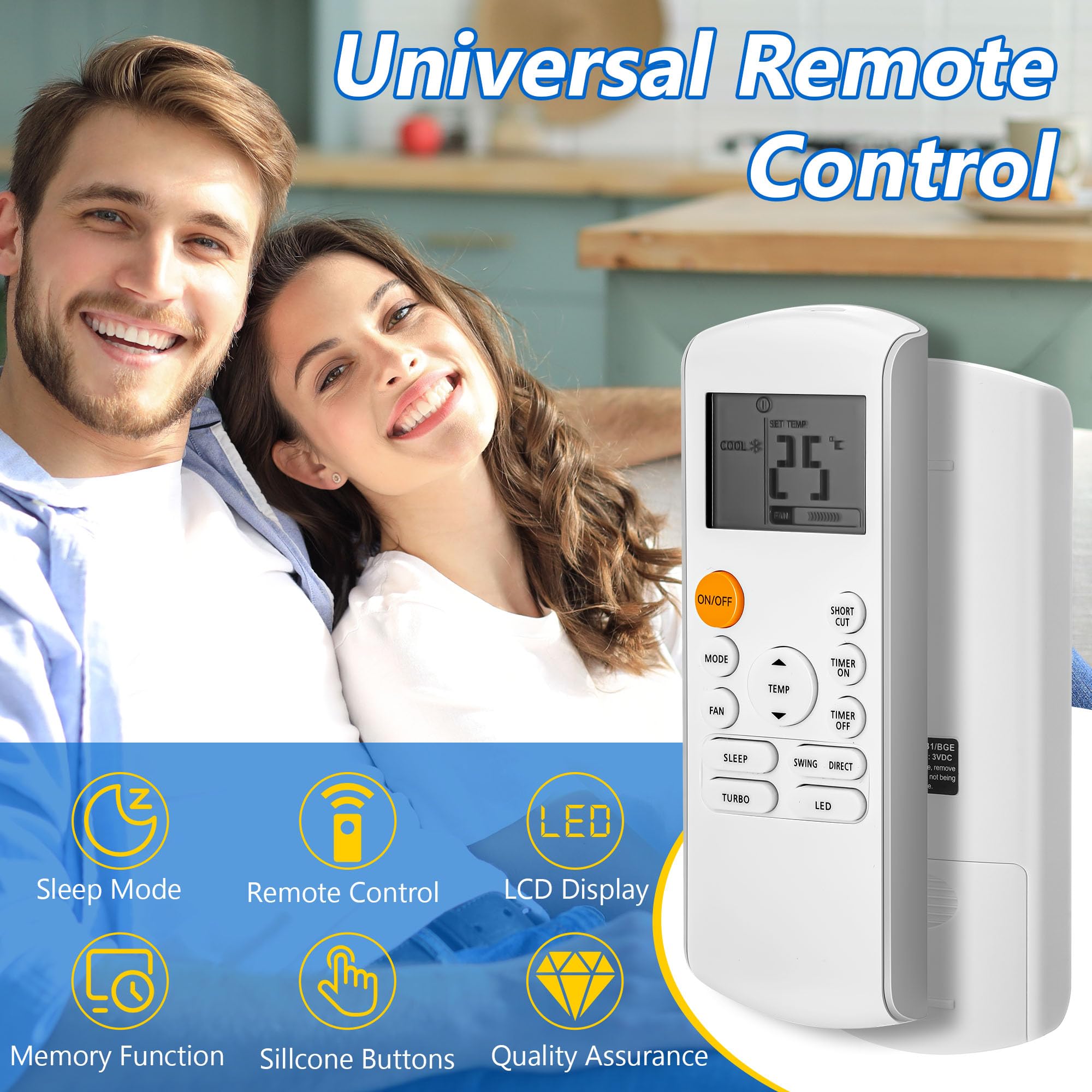 Saillong Smart Replacement Remote Control Compatible with Midea RG57/BGE Ac Air Conditioner, Includes 2 AAA Batteries, Portable Air Conditioner Parts
