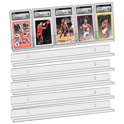6 Pack Sport Card Display Shelf for Wall - Hold Up to 30 Trading Cards, Acrylic Sport Card Display Rack for PSA SGC BGS Graded Trading Slabs