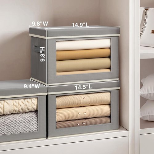 Homsorout Collapsible Storage Bins - 4 Pack Fabric Closet Organizers with Lids | Grey Baskets for Home & Dorm