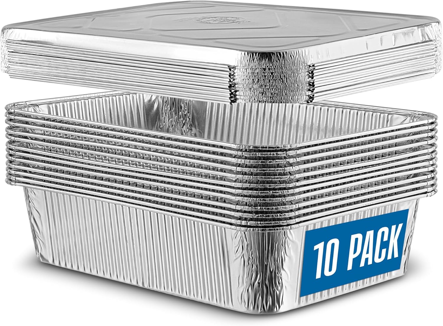PlasticPro Aluminum Pans - Heavy Duty Disposable Baking Pans with Covers | 12.5'' x 9'' | 10 Pack