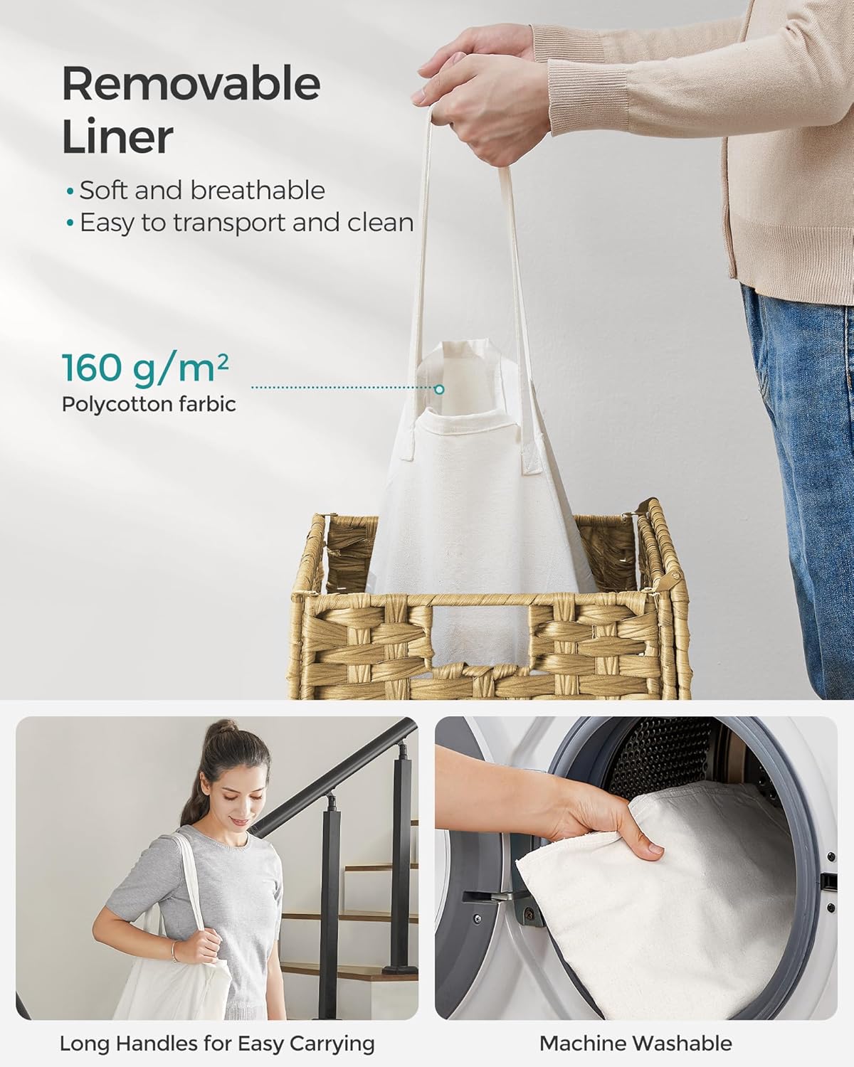 SONGMICS Laundry Hamper - 23.8 Gallon Synthetic Rattan Basket with Lid & Handles | Foldable, Goose Yellow