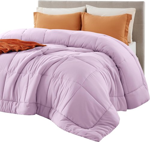 Bedsure Comforter Duvet Insert - All-Season Quilted Queen Size Bedding, GentleSoft Down Alternative, Light Purple 88 x 88 Inches