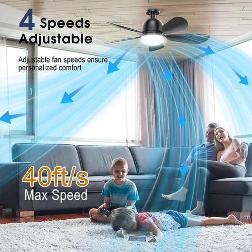 LC-dolida 23.8'' Socket Fan Lights with Remote Control, 3-Color Dimmable LED, 4 Speeds, E26/E27 Bulb Compatible, 2000 Lumens, Ceiling Fans with Lights for Bedroom, Dining Room, Home, Black