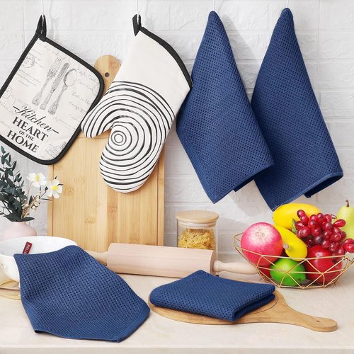 Homaxy Kitchen Dish Cloths - 100% Cotton Waffle Weave, Ultra Soft & Absorbent, 12 x 12 Inches, Navy Blue | 18-Pack