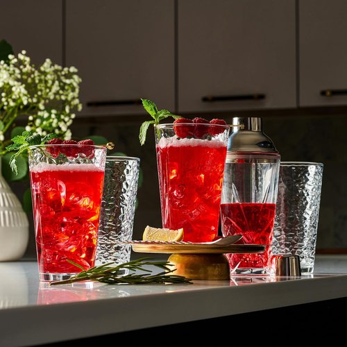 **Regine Switzerland Hammered Glass Cups - 16oz Dishwasher Safe Cocktail Glasses | Set of 10 Clear Stemmed Drinkware**