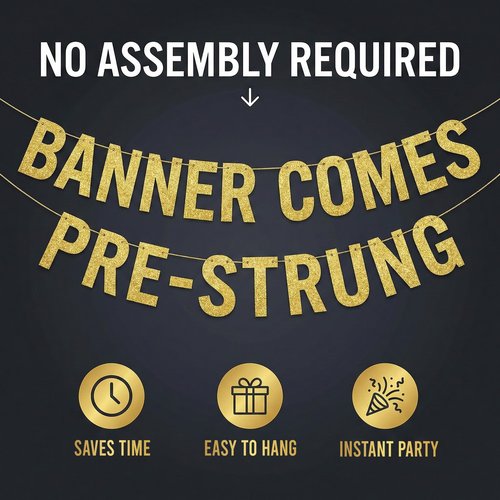 Pre-Strung This Skibidi Rizzler is 10 No Cap Gold Glitter Banner - Funny 10th Birthday Decorations for Boys and Girls - Birthday Party Supplies and Gifts