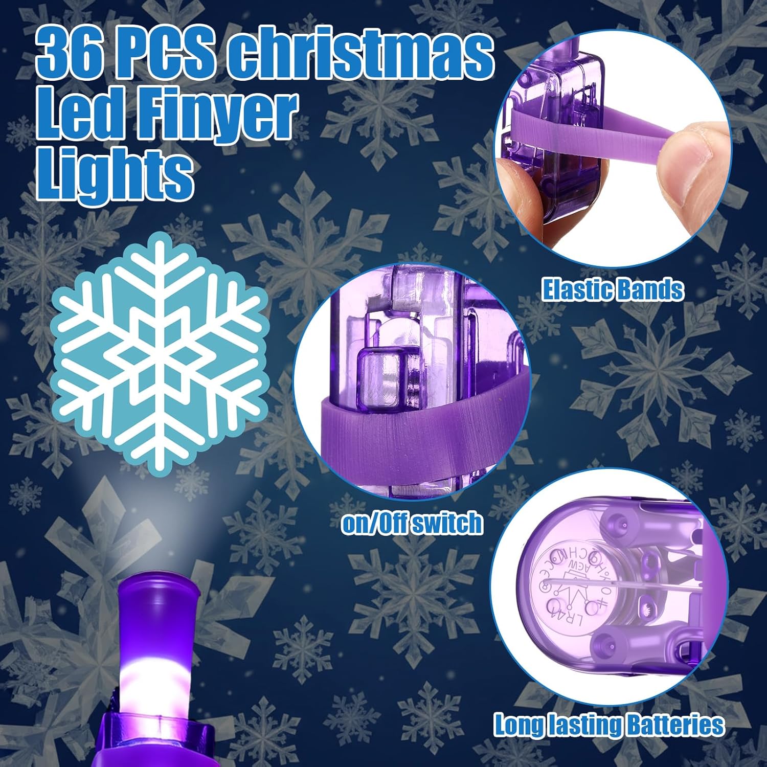 Tuanse 36 Pcs Snowflake Finger Lights - Glow in The Dark Party Favors for Kids | Winter Birthday Supplies