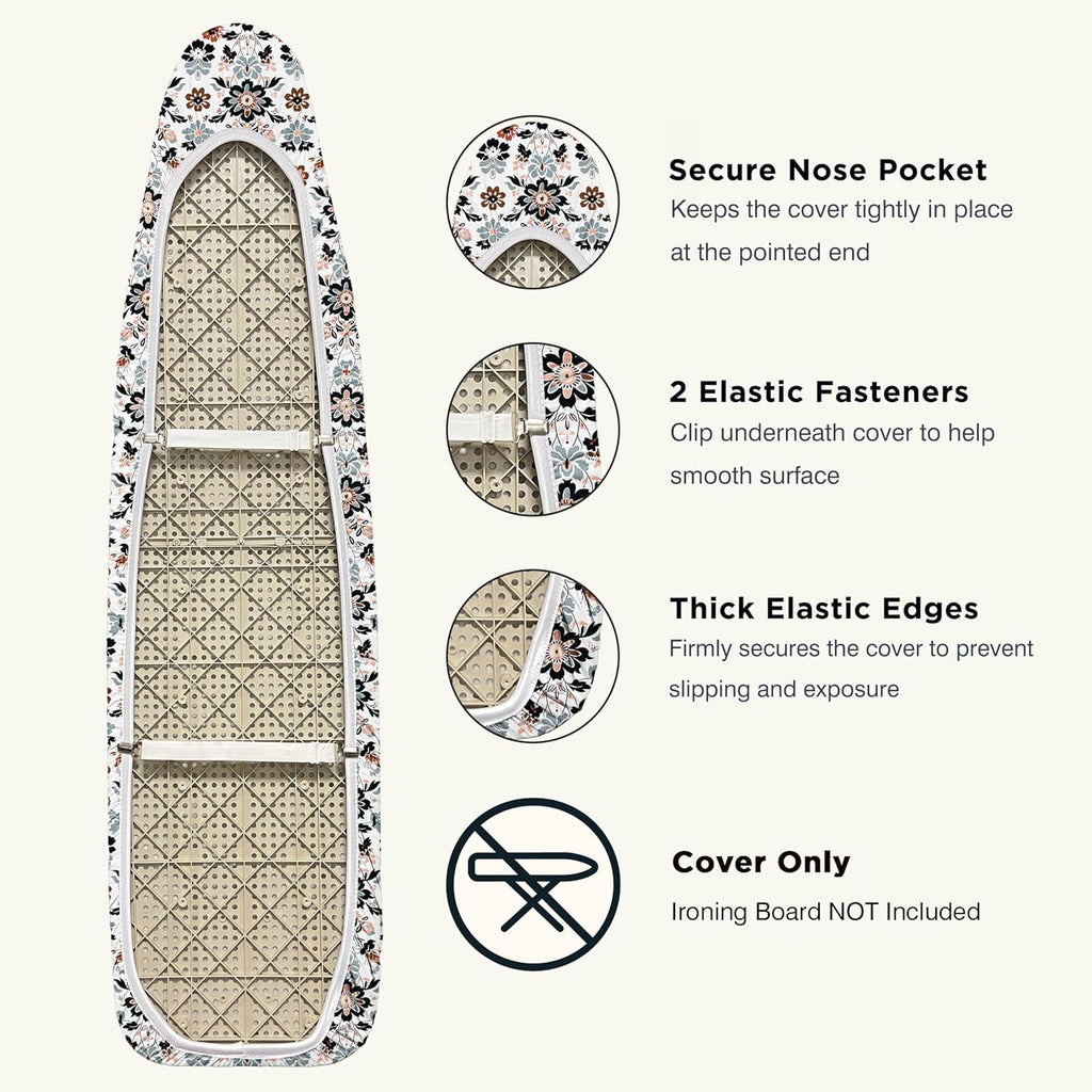 UniSimp Ironing Board Cover - Extra Thick Natural Cotton, Scorch & Stain Resistant | 18"x54" Floral Design