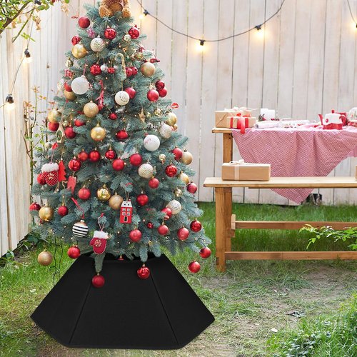 Christmas Tree Collar Black Hexagon Folable Christmas Ring Tree Skirt for Artificial Trees Base Stand Cover Xmas Trees Decoration