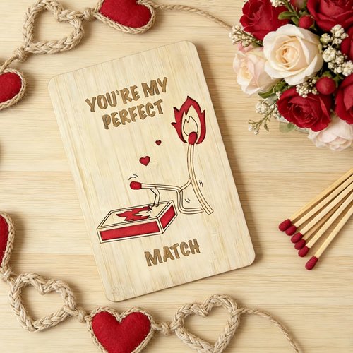 VANSUN Wooden Valentine’s Day Card for Couples, You’re My Perfect Match Wooden Love Card, Engraved Romantic Anniversary Card,Birthday for Boyfriend Girlfriend Husband Wife