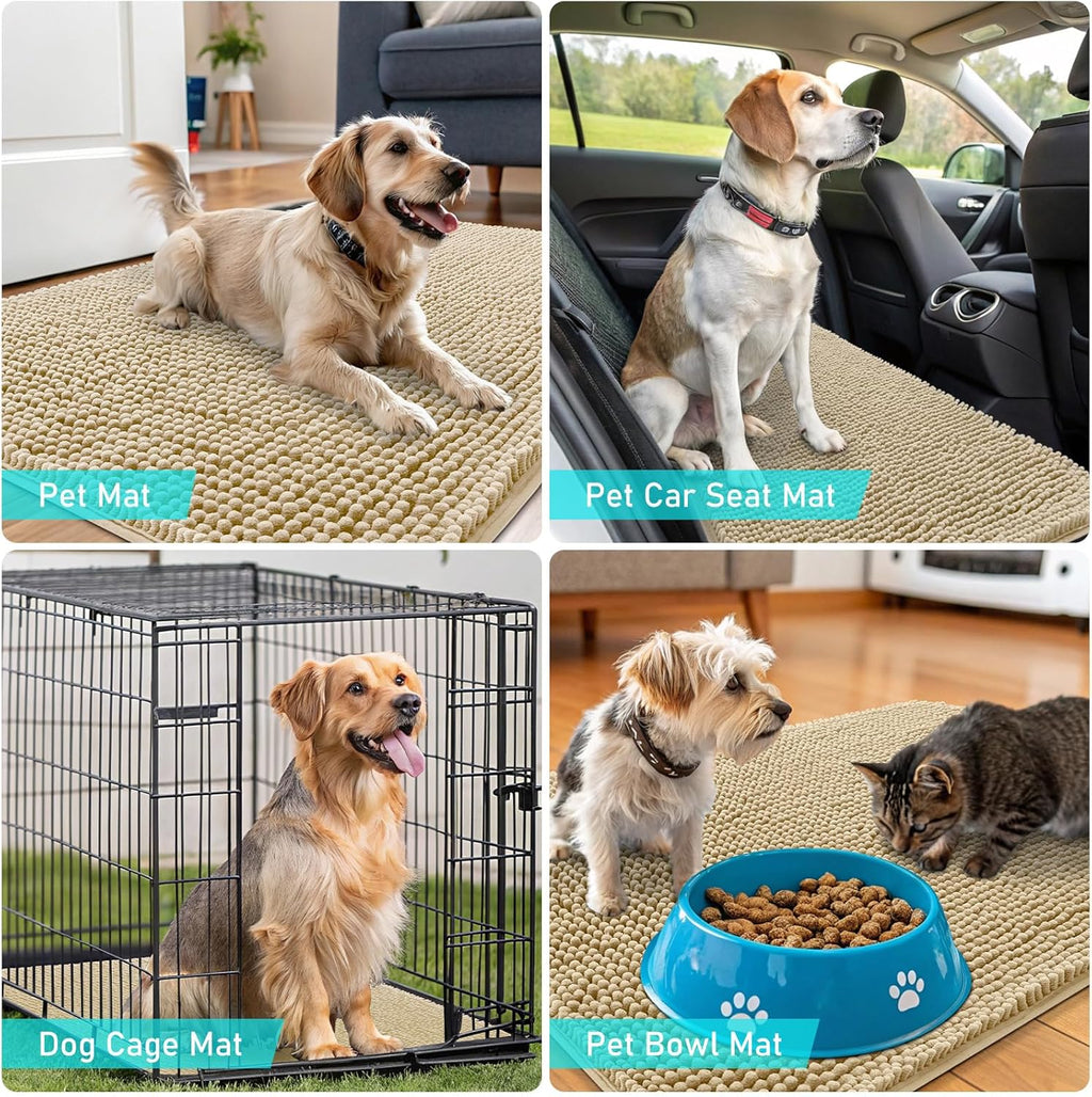 OLANLY Dog Door Mat - Absorbent Non-Slip Washable Chenille Mat for Muddy Paws | 40x32, Beige