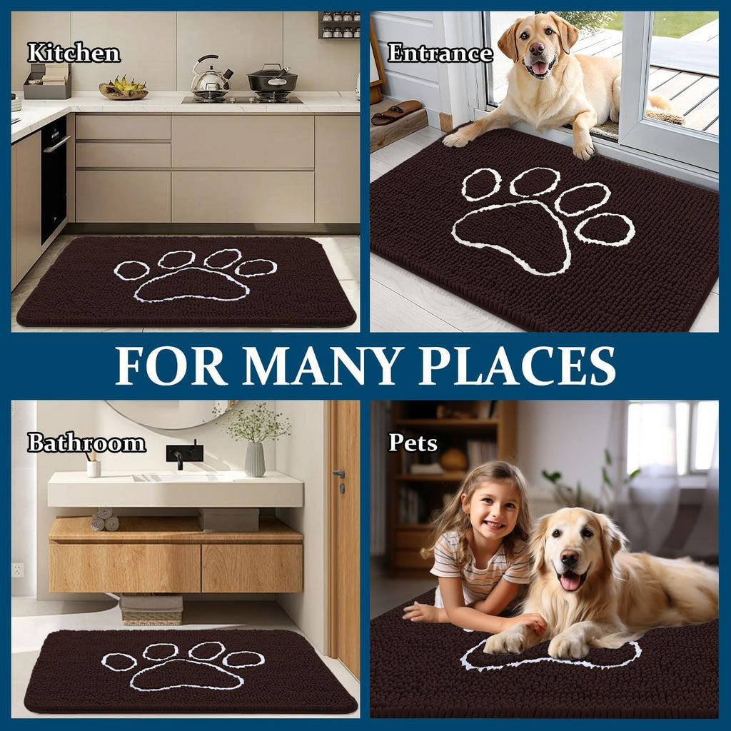 OLANLY Dog Door Mat - Absorbent Non-Slip Mud Mat for Muddy Paws | 70x32 Paw Print Design, Quick Dry Brown