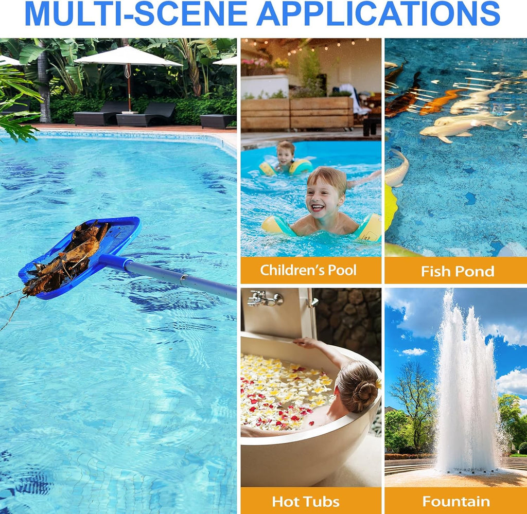 Skiennix Pool Skimmer - Adjustable Telescopic Aluminum Pole (23''-60'') with Ultra-Fine Mesh Net