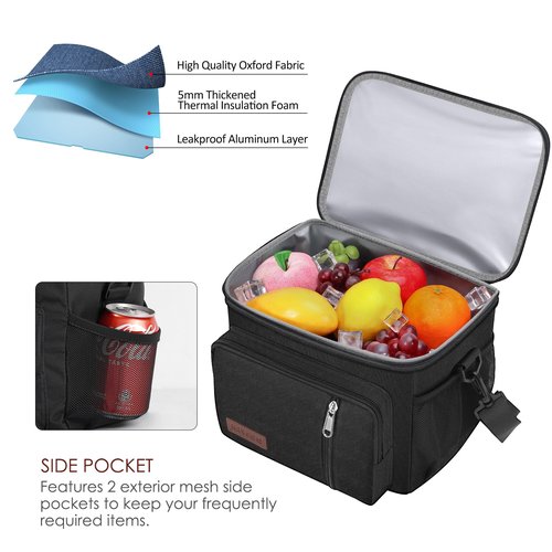 MIYCOO Lunch Bag for Men Women, Insulated Lunch Box Leakproof Cooler Tote, Reusable Soft Bag with Shoulder Strap for Work, Picnic, Beach & Travel, 12-Can (9L) -Black