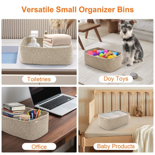 Ordn2Ordn Small Storage Baskets for Organizing, Woven Storage Bins for Shelves, Gift Basket Empty, Cute Decorative Closet Organizer, Baby Rope Basket, Dog Toy Storage, 12.6x8.2x5”, 3Packs Mixed Brown