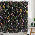 LIGHTINHOME Black Floral Shower Curtain 60Wx72H Inches Cute Dark Wildflower Rustic Flower Blossom Farmhouse Leaves Botanical Cloth Fabric Waterproof Polyester Bathroom Home Decor Set with Hooks