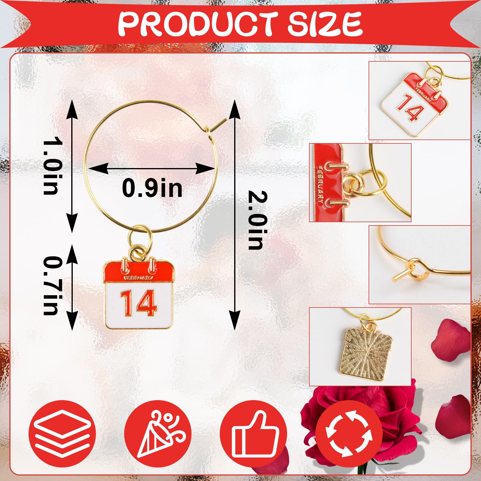 Qumenan 36 Pcs Valentines Wine Glass Charms Stem Glasses Markers for Cocktail Tasting Party Favors Decorations Supplies