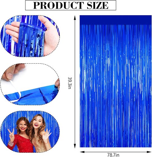 Blue Tinsel Backdrop Streamers - 2 Pack Ocean Party Decorations for Birthdays & Weddings