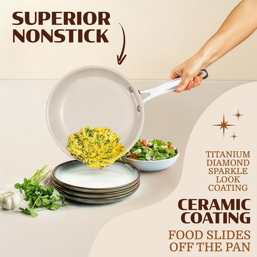 Granitestone Ceraluxe 20-Piece Nonstick Ceramic Cookware Set - Complete Kitchen Pots, Pans, & Bakeware