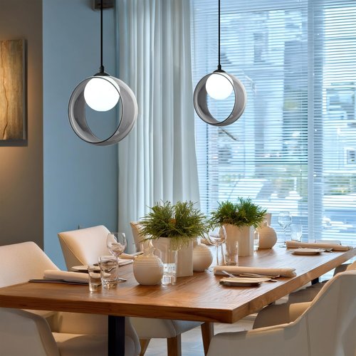 Lighten Chance Modern Round Pendant Light, 7.87“ Adjustable Hanging Lamp with Lampshade, White LED Chandelier Ceiling Lighting Fixture for Kitchen Island Bedroom Hallway Foyer Hall
