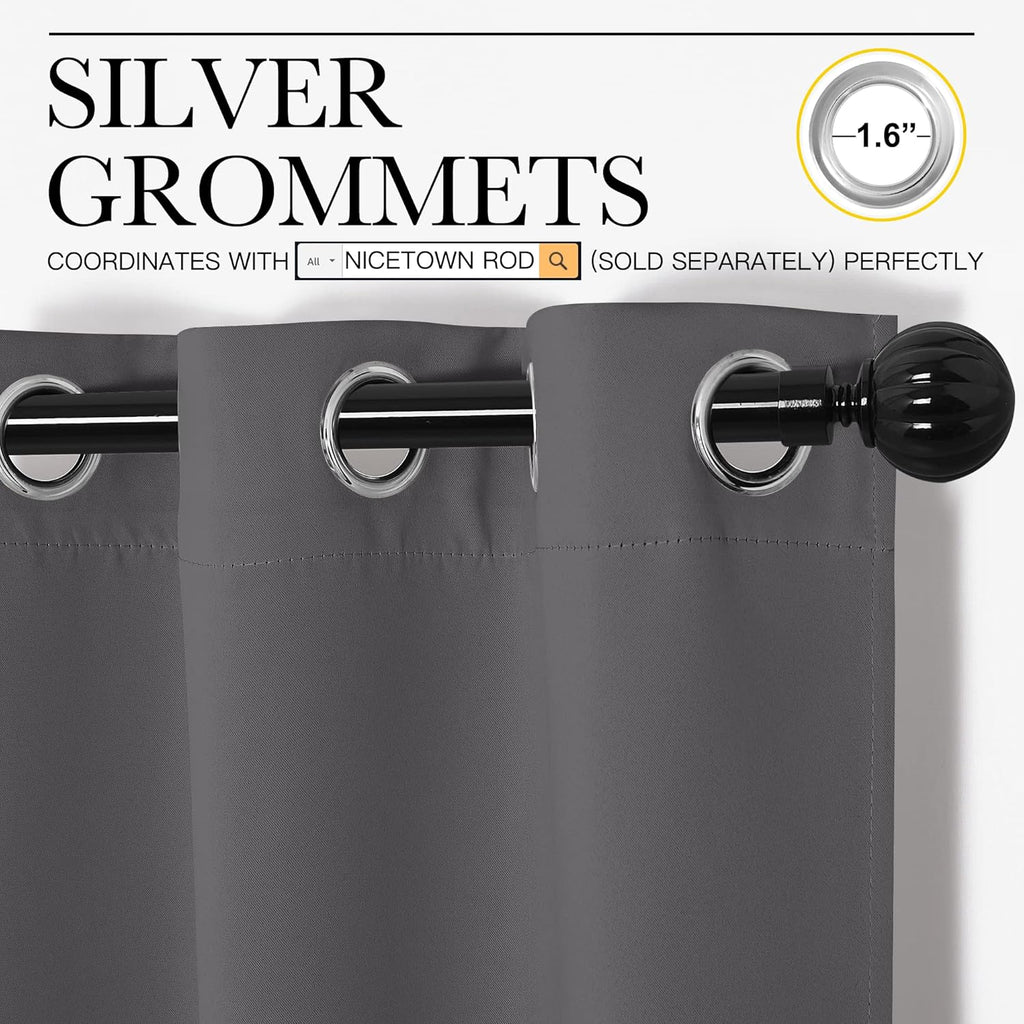 NICETOWN Thermal Insulated Blackout Curtains - Grommet Top Drapes for Hall | 2 Panels, Grey (W42 x L90)