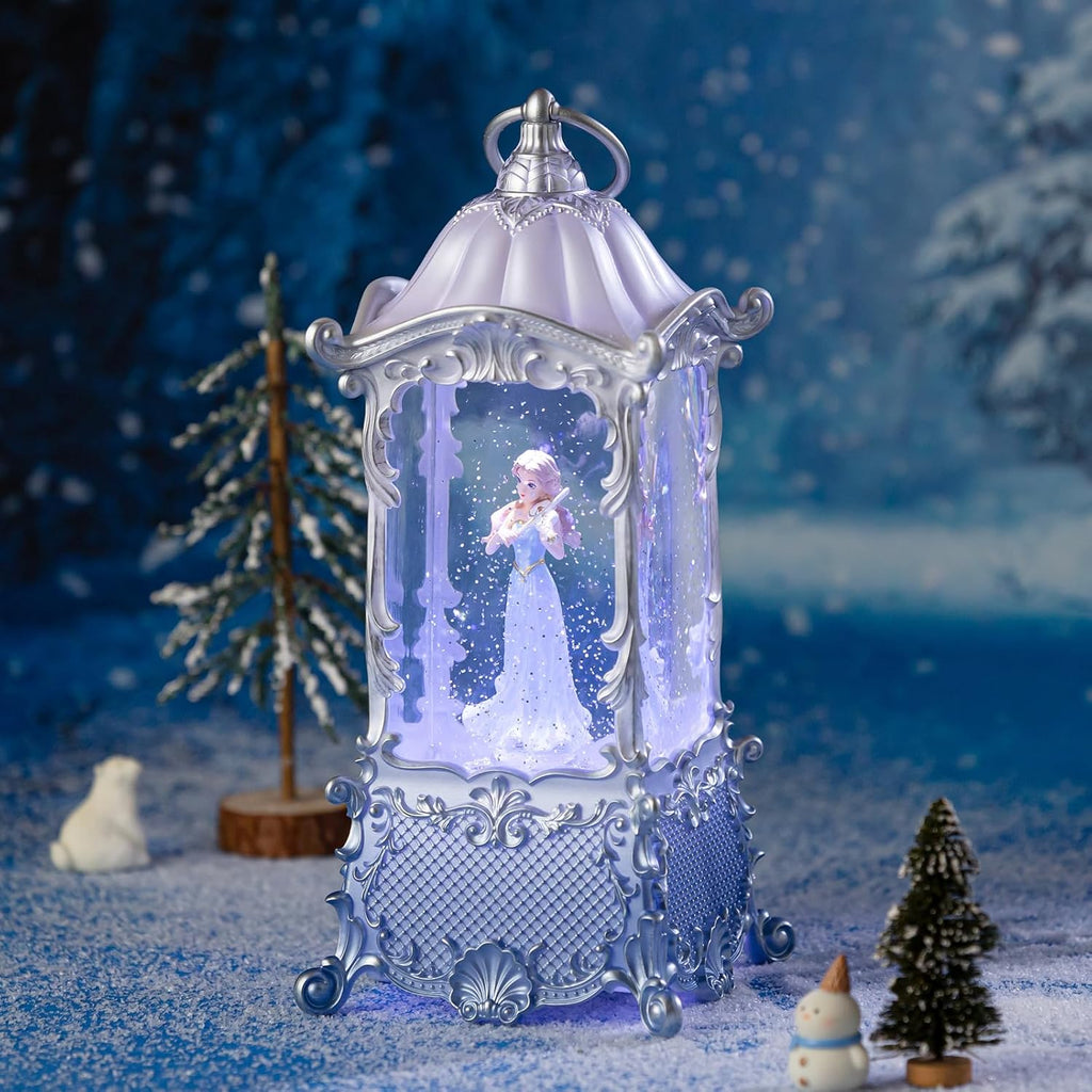 Snow Globe Lantern | Violin Girl Music Box - Shatterproof, LED Light, 8 Songs, USB/Battery Powered, Silver