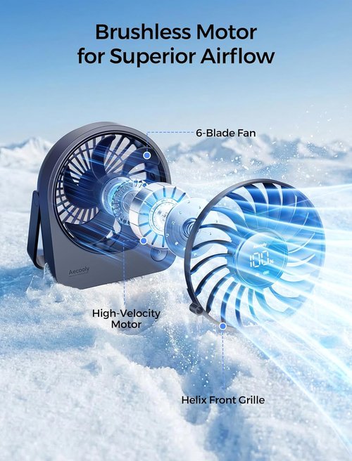 Aecooly Mini Portable Desk Fan - Quiet USB Fan with 4 Speeds | 180° Adjustable & Rechargeable - Black